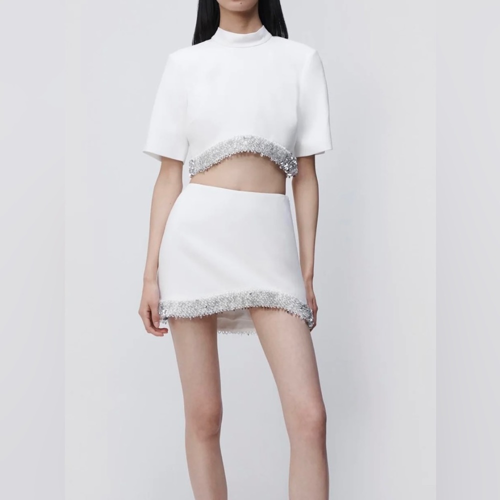 Jonathan Simkhai White And Silver Skirt View 2